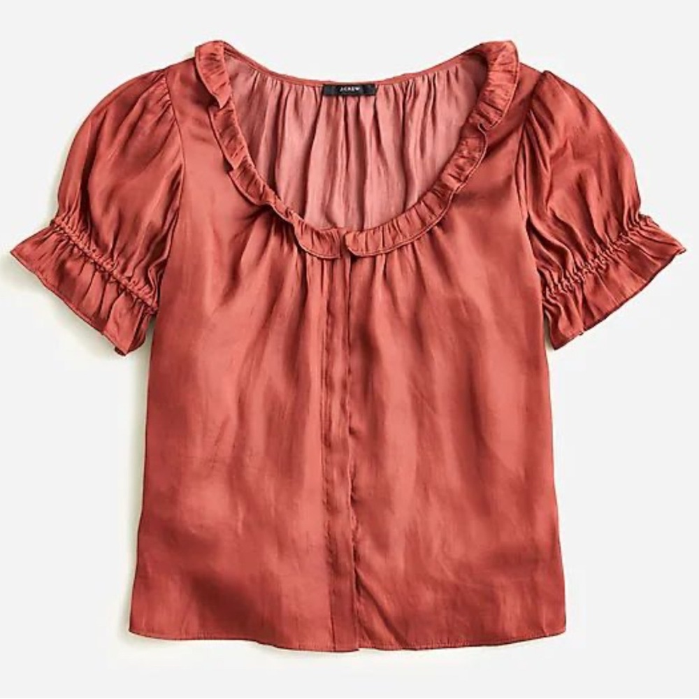 J. Crew Rust  Puff Sleeve Ruffled Blouse XS